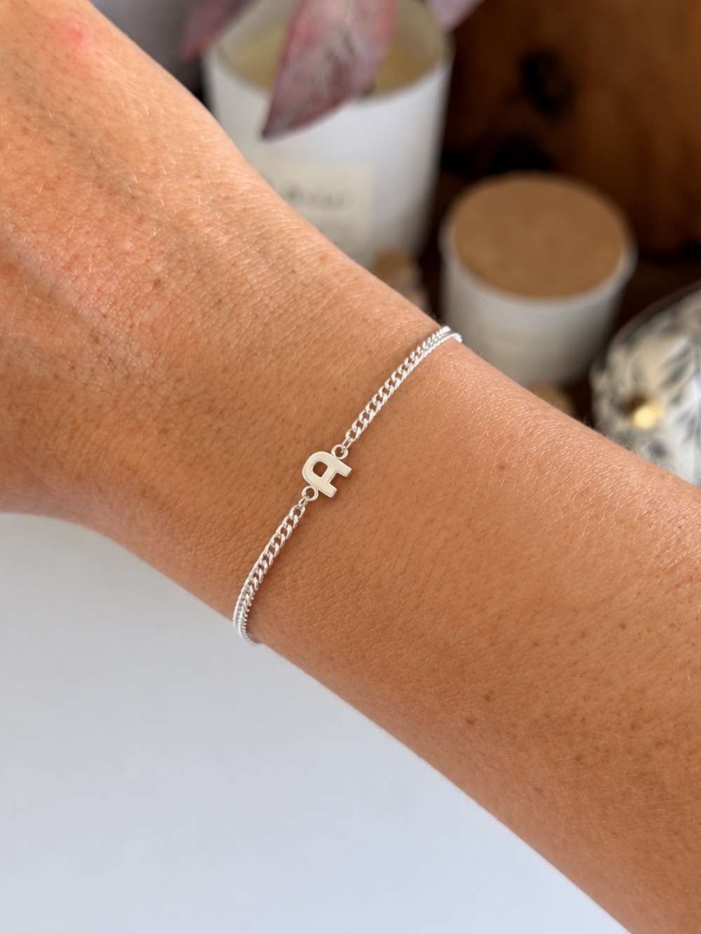 Loveweld Sterling Silver Curb Love Letter A Initial Bracelet